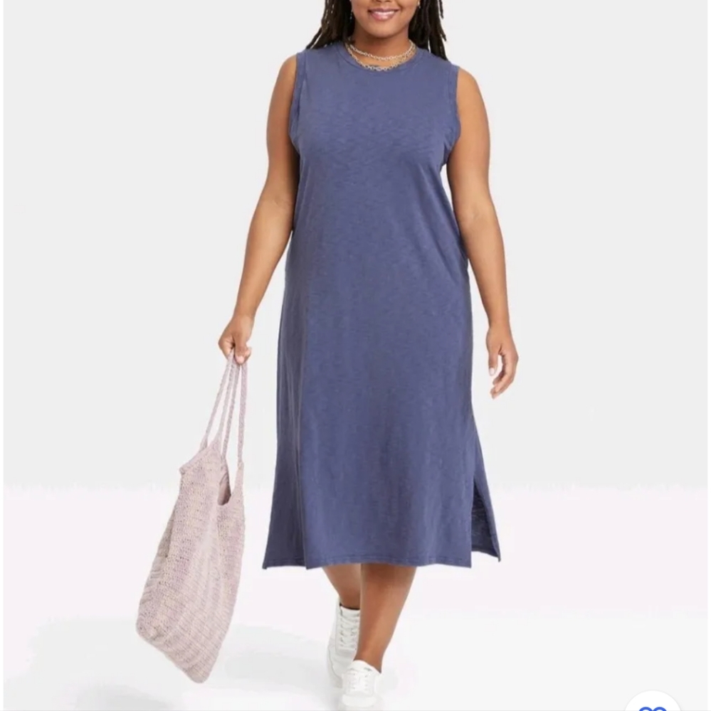 Universal Thread Blue Burnout Sleeveless Midi T Shirt Dress Size 2X NWT
